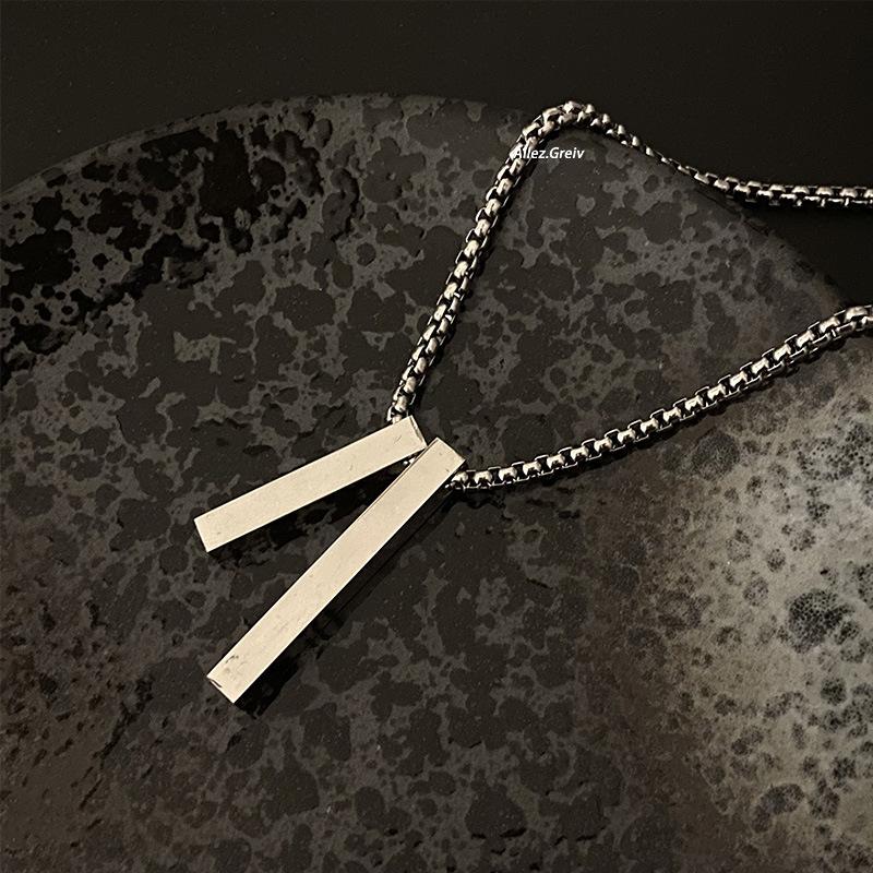 Custom Double Bar Minimalist Necklace, Personalized Laser Engraved Name Pendant for Men & Women