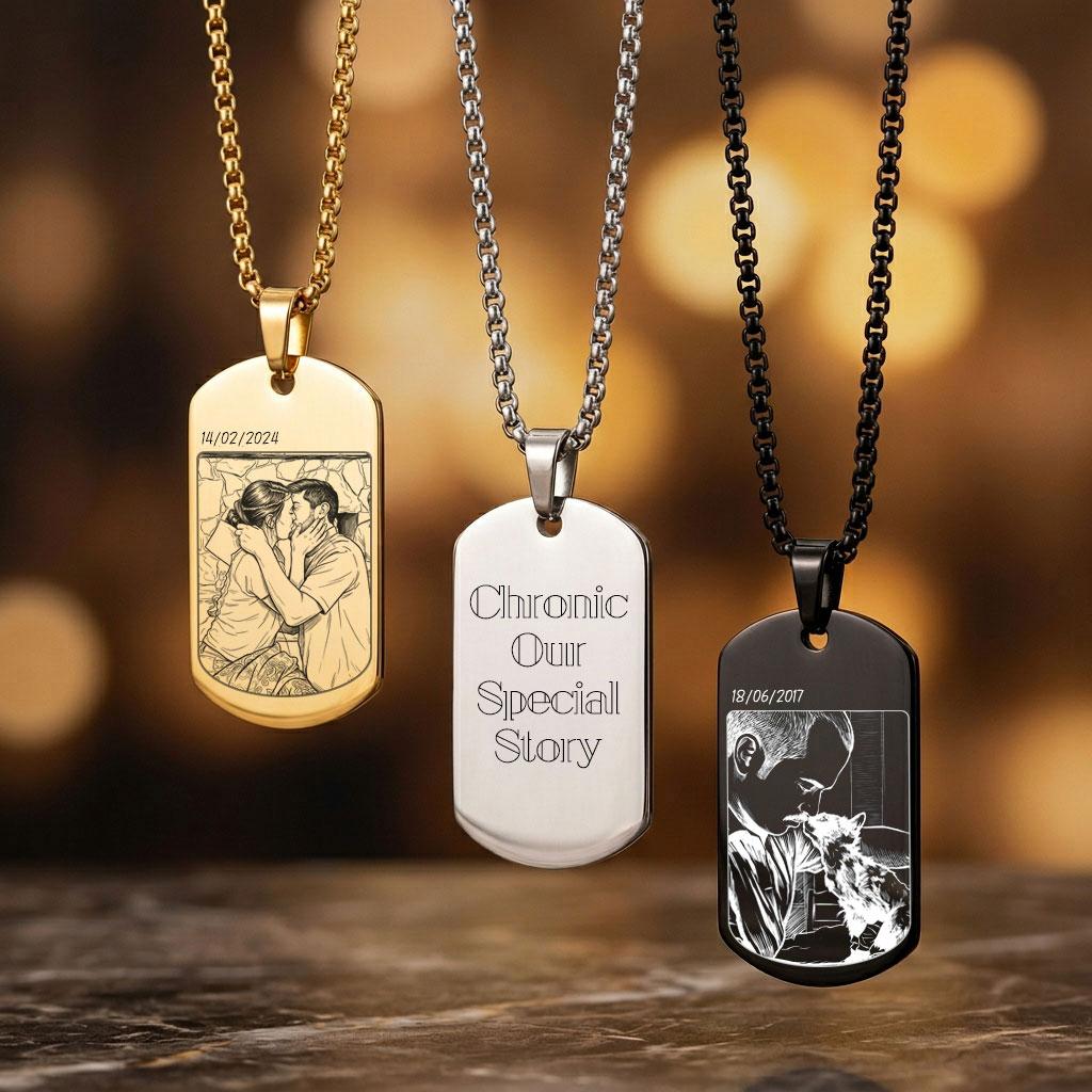 Custom Photo Engraved Pendant Necklace, Personalized Memorial Gift for Him/Her
