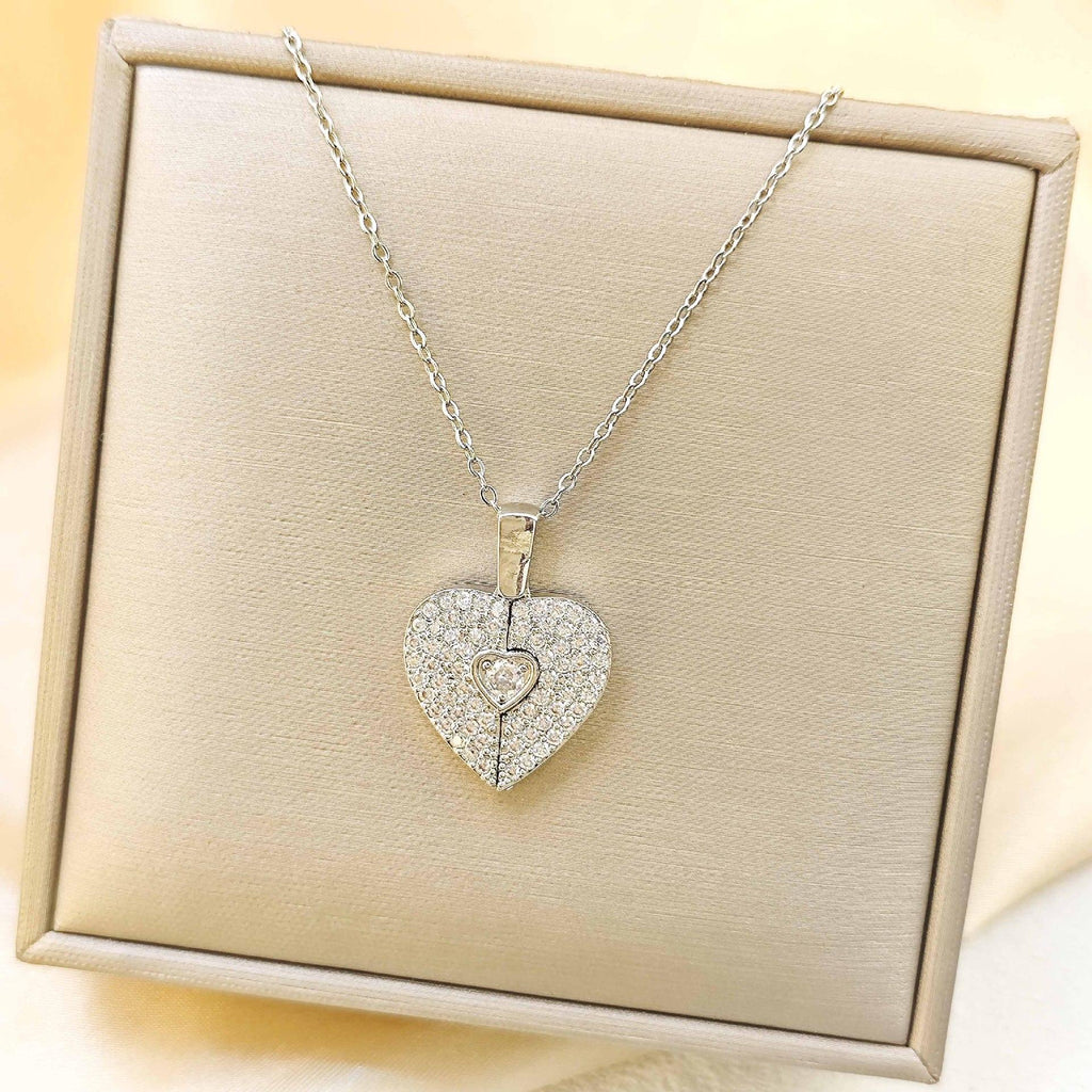 Custom Two - Piece Heart Crystal Necklace, Personalized Locket - Style Pendant for Lovers & Friends