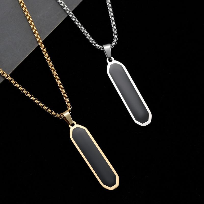 Custom Engravable Long Bar Pendant Necklace, Personalized Name Laser Engraved Jewelry for Him & Her