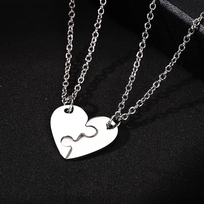 Custom Two - Piece Heart Puzzle Necklace, Personalized Laser Engraved Pendant for Best Friends & Couples