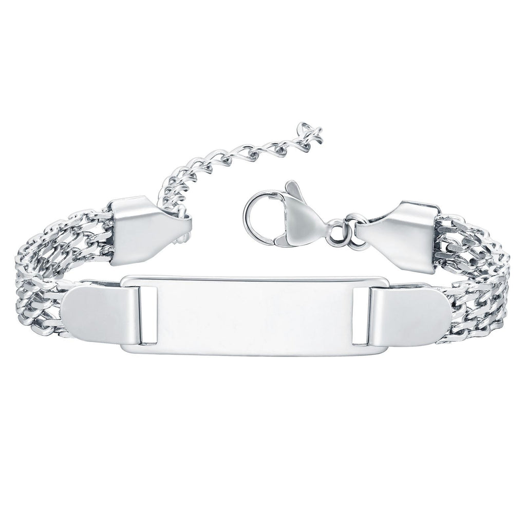 Custom Engravable ID Tag Chain Bracelet, Personalized Laser Engraved Name Bracelet for Kids & Daily Wear