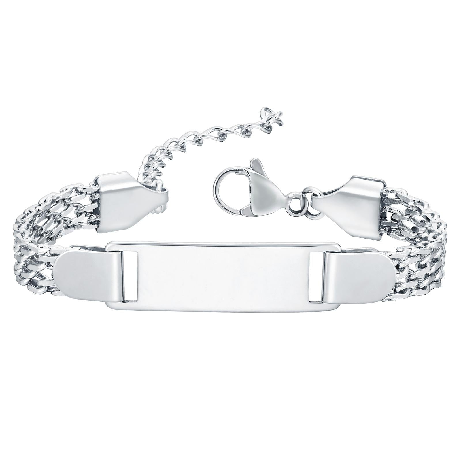 Custom Engravable ID Tag Chain Bracelet, Personalized Laser Engraved Name Bracelet for Kids & Daily Wear