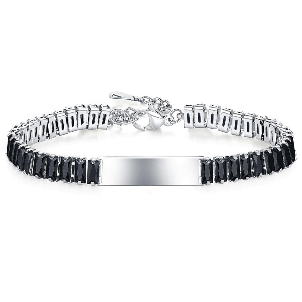 Custom Baguette Crystal Bracelet & Anklet, Personalized Laser Engraved Nameplate Jewelry (Customizable Name Engraving)