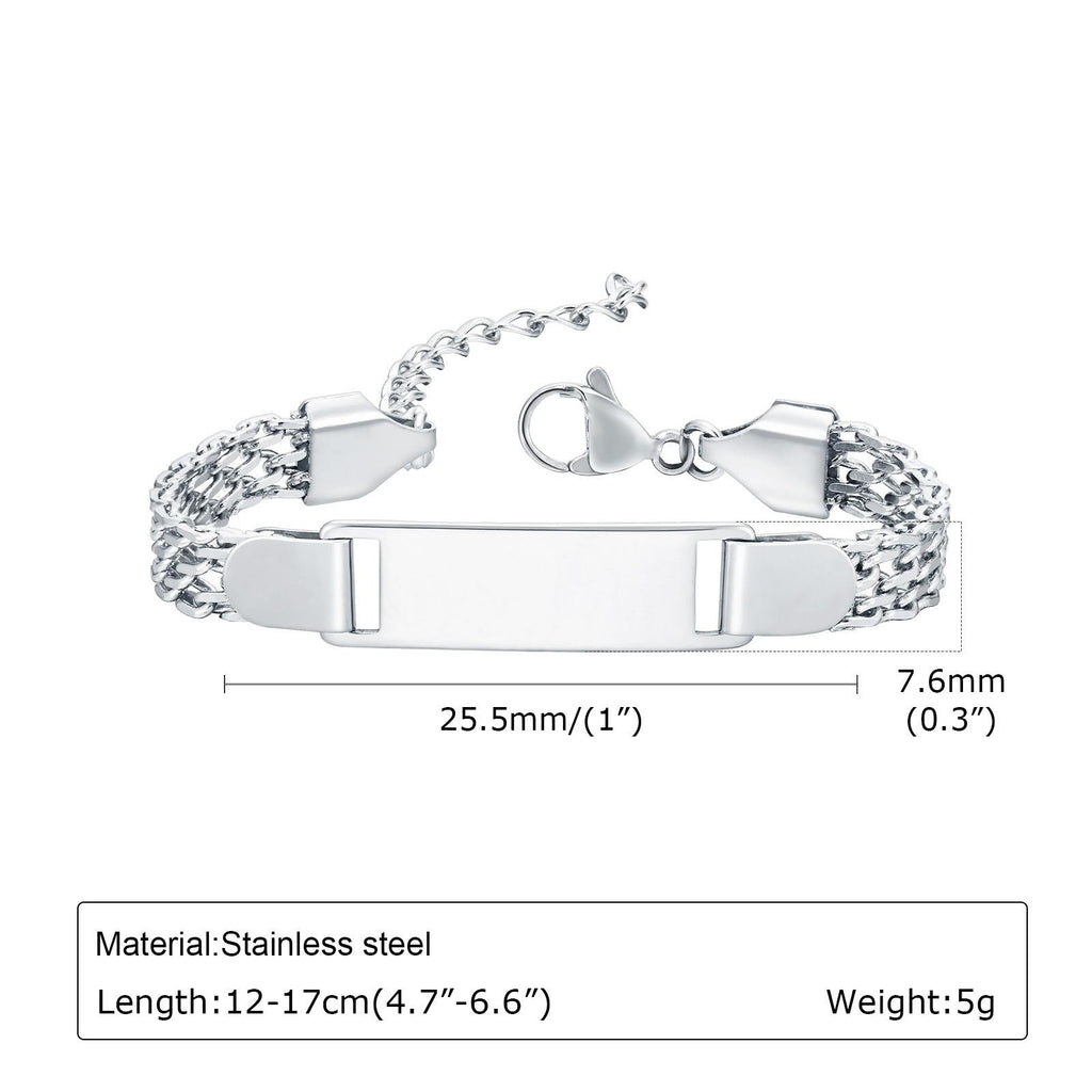 Custom Engravable ID Tag Chain Bracelet, Personalized Laser Engraved Name Bracelet for Kids & Daily Wear