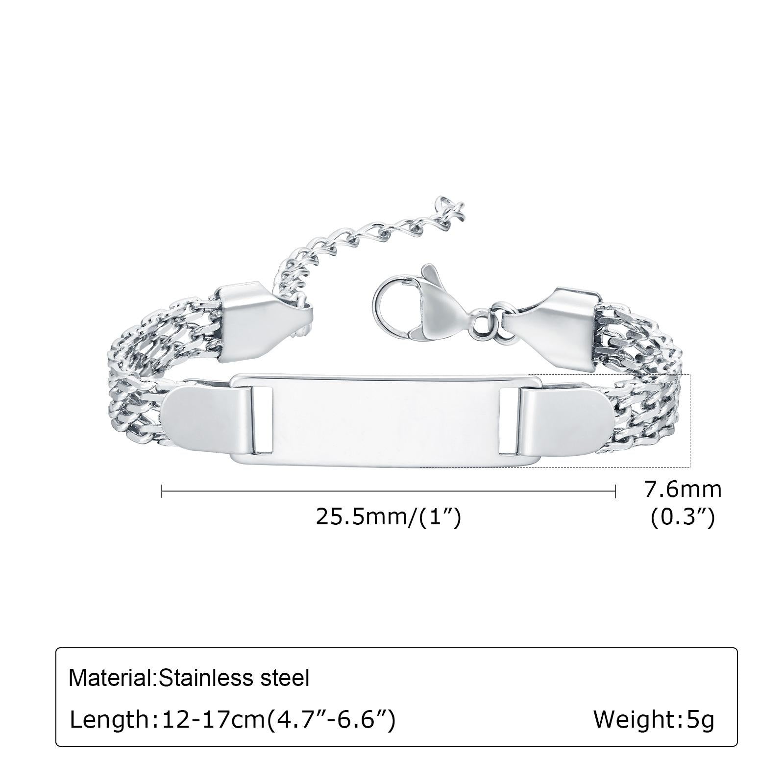 Custom Engravable ID Tag Chain Bracelet, Personalized Laser Engraved Name Bracelet for Kids & Daily Wear