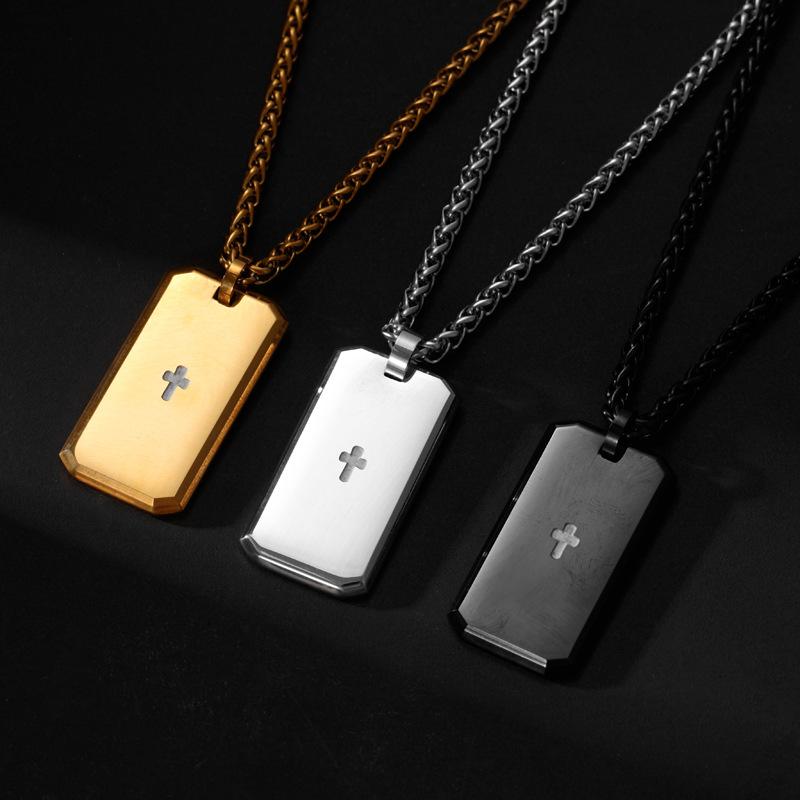 Custom Cross Dog Tag Necklace, Personalized Engraved Pendant for Men & Women
