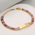 Custom Baguette Crystal Bracelet, Personalized Engraved Bar Bracelet for Women, Customizable Colorful Gemstone Chain Bracelet as Gift for Family & Friends