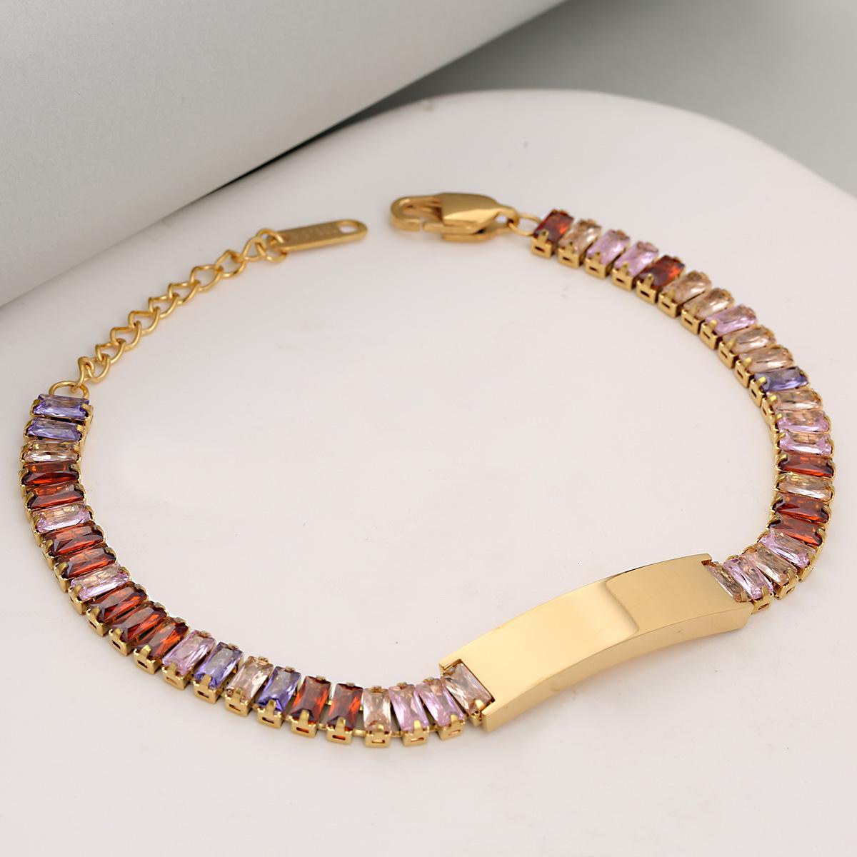 Custom Baguette Crystal Bracelet, Personalized Engraved Bar Bracelet for Women, Customizable Colorful Gemstone Chain Bracelet as Gift for Family & Friends