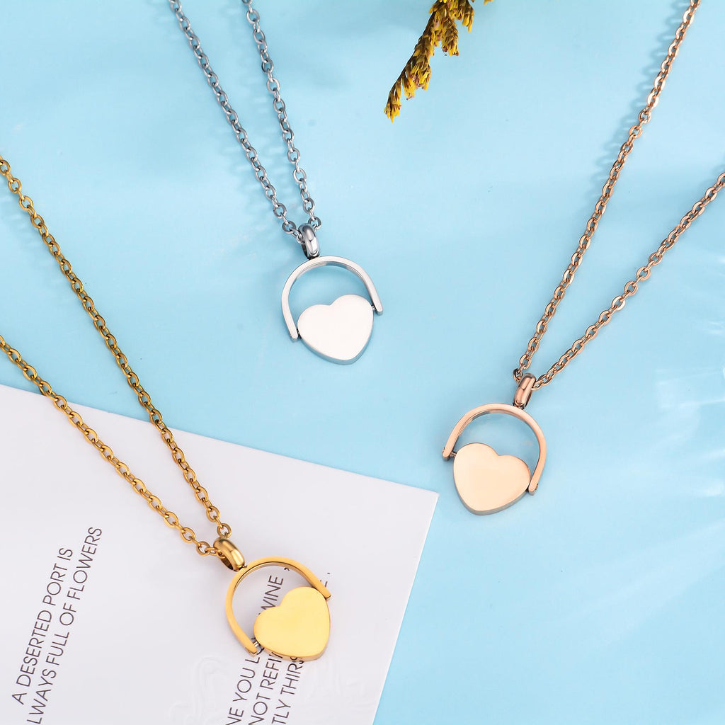 Custom Rotatable Heart Pendant Necklace, Personalized Laser Engraved for Name/Initial/Paw Print, Gift for Family & Friends