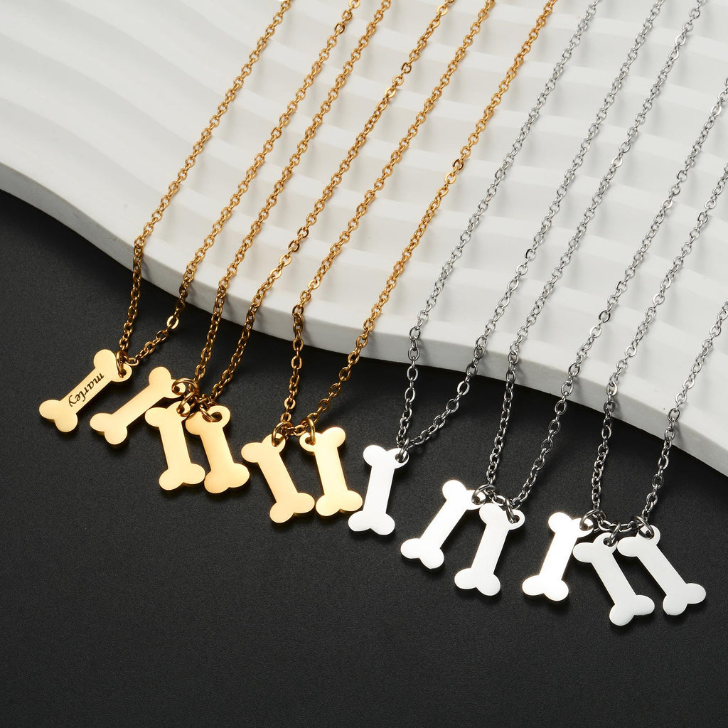 Custom Dog Bone Necklace, Personalized Laser Engraved Name Pendant for Pet Lovers & Friends