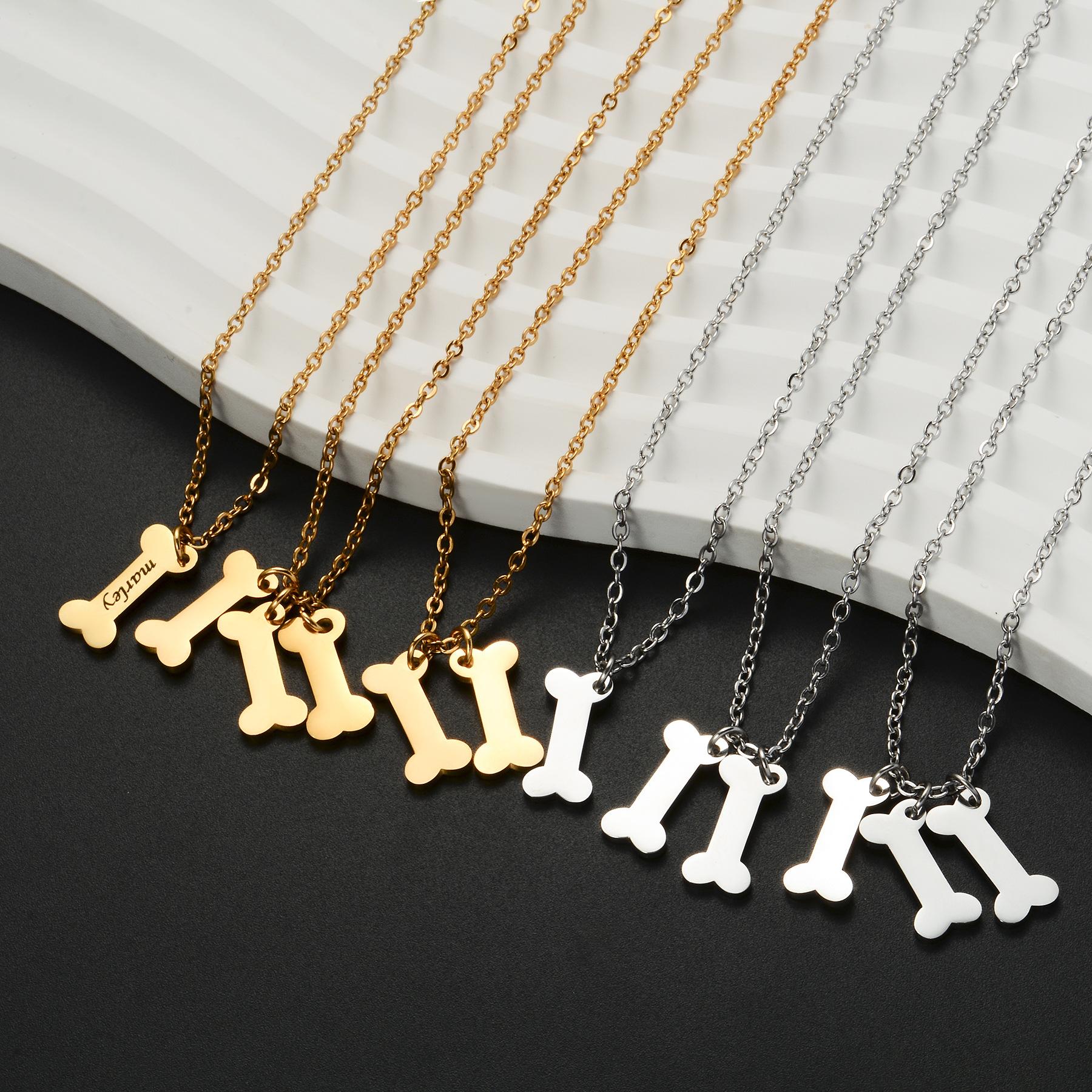 Custom Dog Bone Necklace, Personalized Laser Engraved Name Pendant for Pet Lovers & Friends