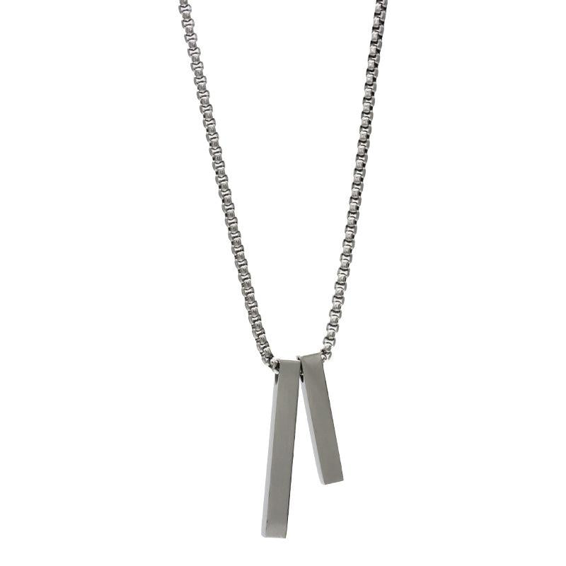 Custom Double Bar Minimalist Necklace, Personalized Laser Engraved Name Pendant for Men & Women