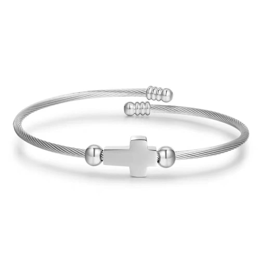 Custom Cross Wire Cuff Bracelet, Personalized Laser Engraved Name Jewelry for Women & Men