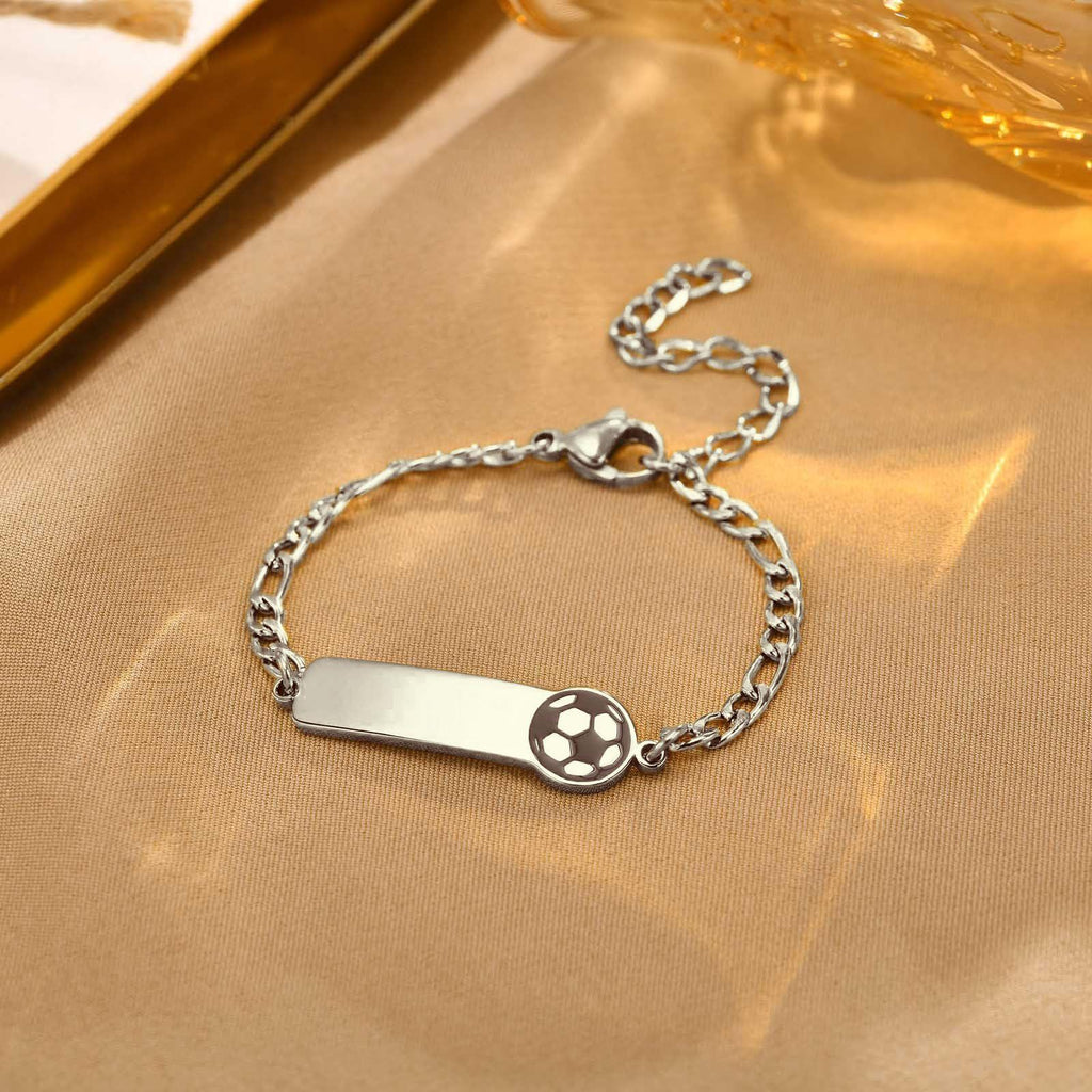 Custom Charm Bracelet (Butterfly/Unicorn/Soccer), Personalized Laser Engraved Name Bar Bracelet for Kids & Girls