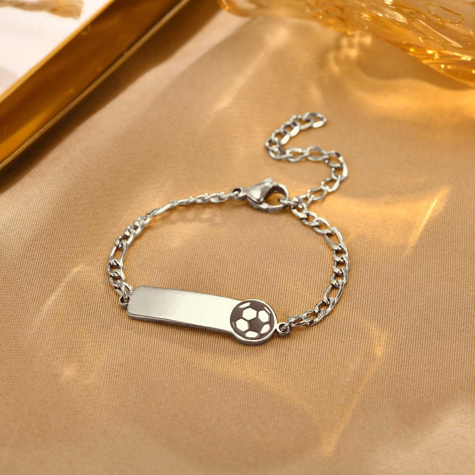 Custom Charm Bracelet (Butterfly/Unicorn/Soccer), Personalized Laser Engraved Name Bar Bracelet for Kids & Girls