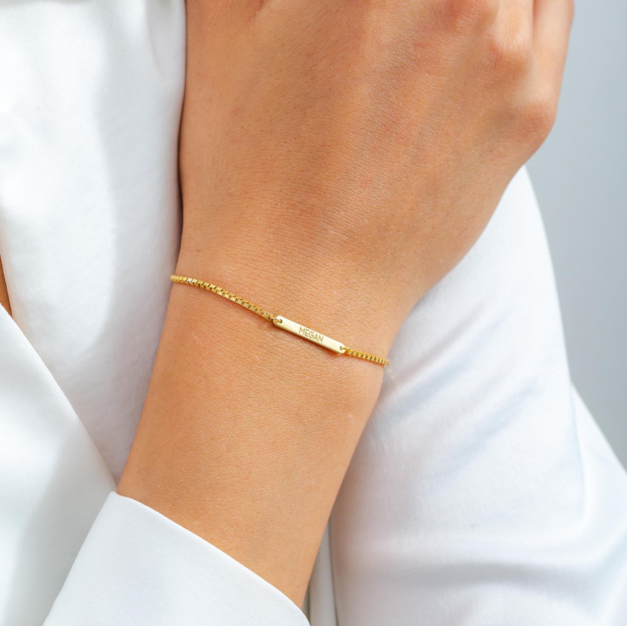 Custom Engraved Thin Box Chain Bar Bracelet