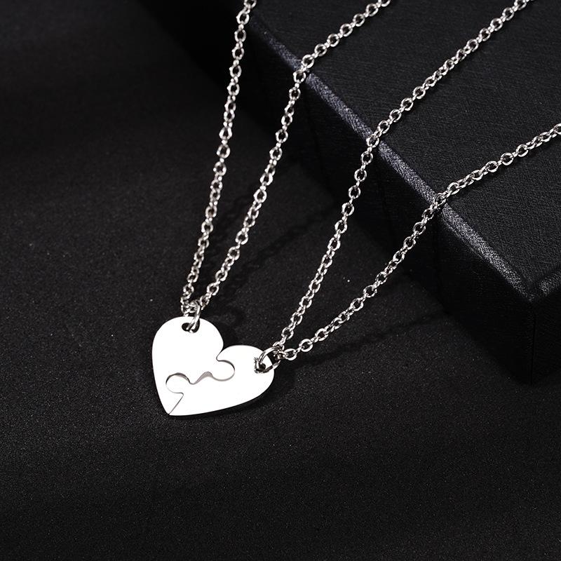 Custom Two - Piece Heart Puzzle Necklace, Personalized Laser Engraved Pendant for Best Friends & Couples