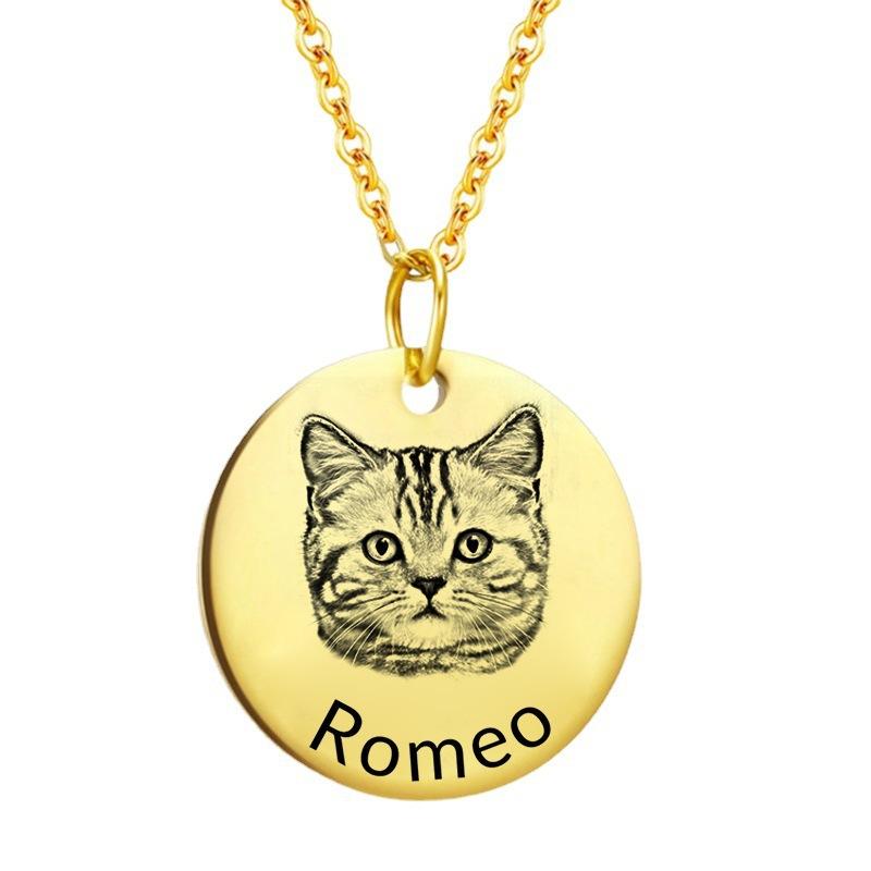 Custom 3D Pet Photo/Hand Drawing Disc Necklace, Personalized Laser Engraved Name Pendant for Pet Lovers & Family