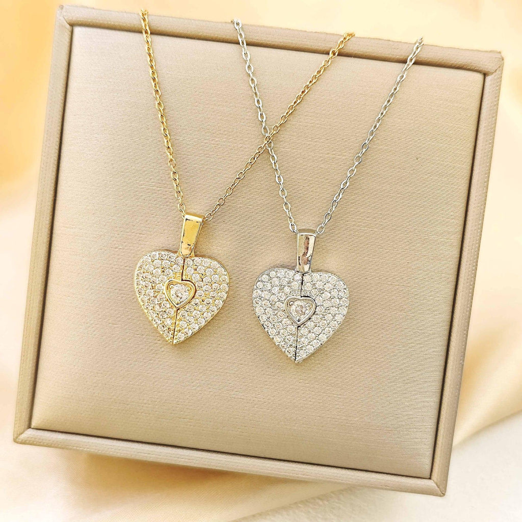 Custom Two - Piece Heart Crystal Necklace, Personalized Locket - Style Pendant for Lovers & Friends