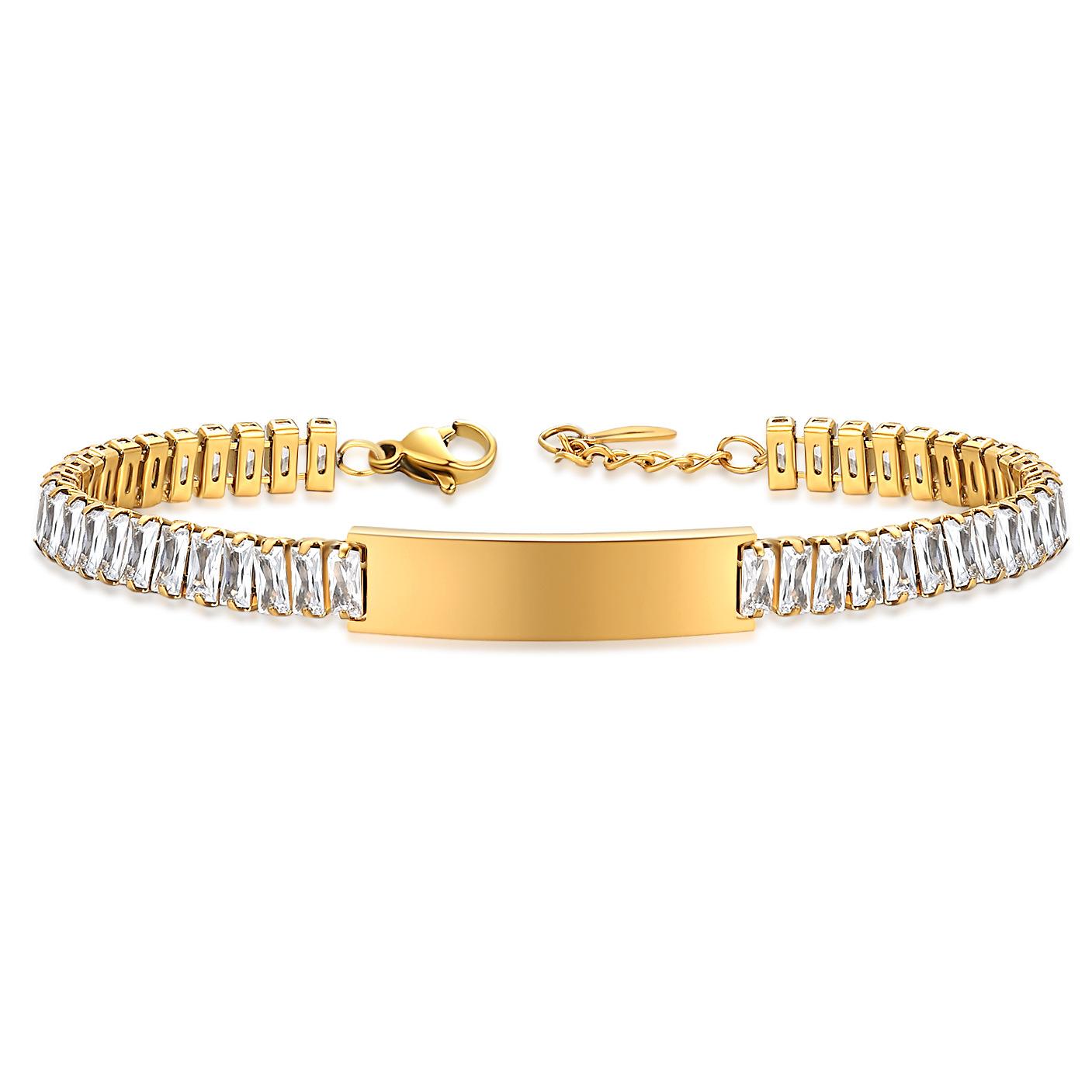 Custom Baguette Crystal Bracelet & Anklet, Personalized Laser Engraved Nameplate Jewelry (Customizable Name Engraving)