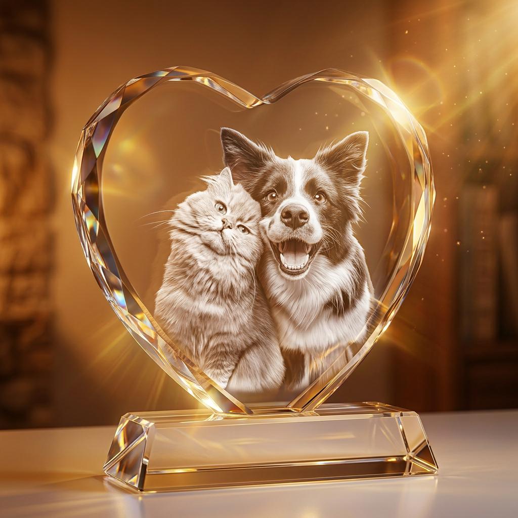 Custom 3D Heart Crystal Photo | Personalized Laser Engraved Keepsake for Family, Pet & Memorial Gifts