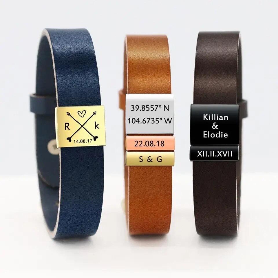 Custom Personalized Engraved Bracelet, Customizable with Names, Dates, Coordinates for Family, Couple & Friend
