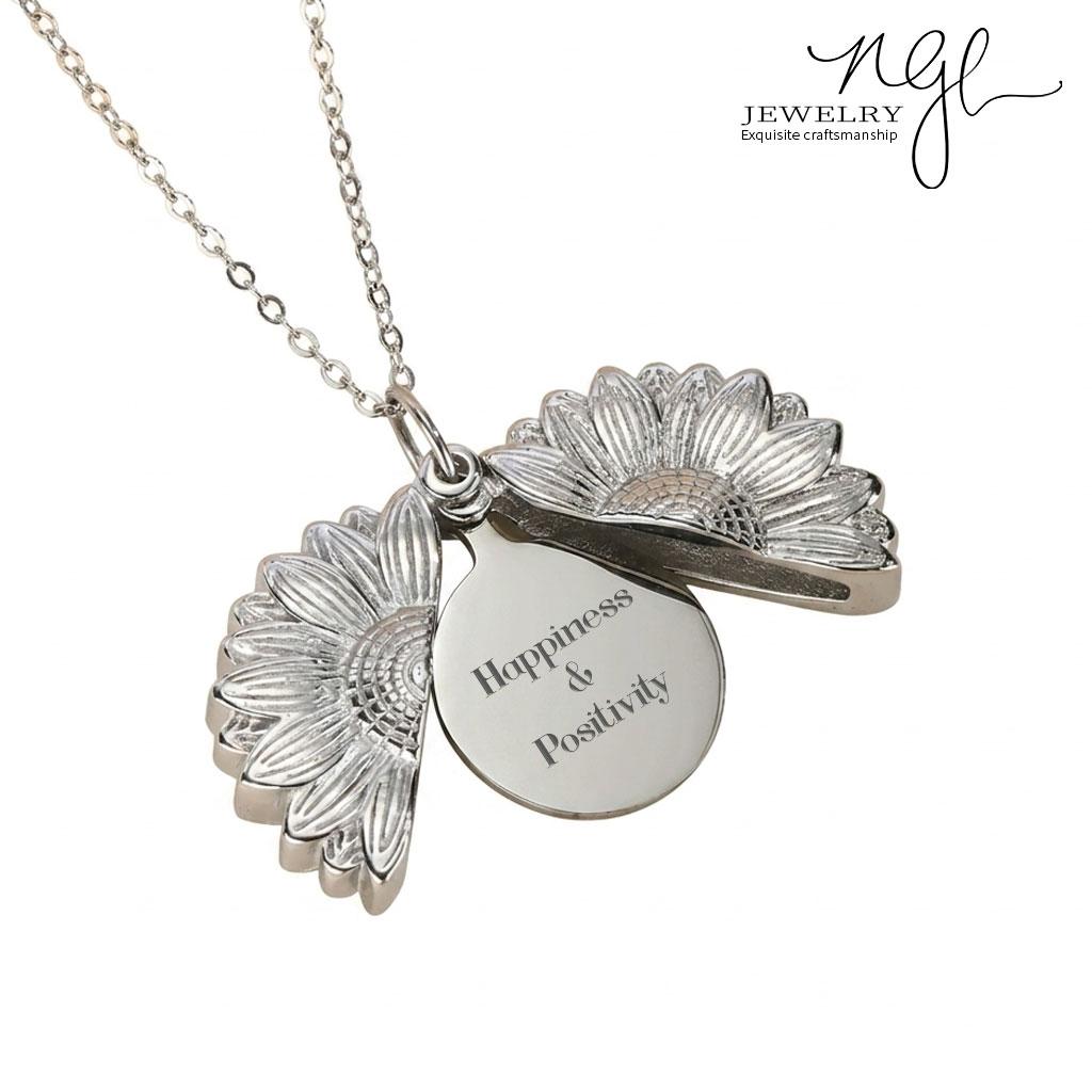 Custom Sunflower Locket Necklace | Engraved Design