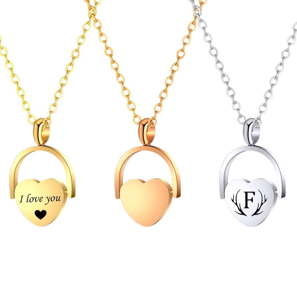 Custom Rotatable Heart Pendant Necklace, Personalized Laser Engraved for Name/Initial/Paw Print, Gift for Family & Friends
