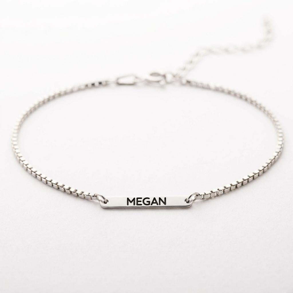 Custom Engraved Thin Box Chain Bar Bracelet