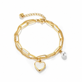 Custom Heart & Pearl Double Layer Chain Bracelet/Anklet, Personalized Laser Engraved Name Jewelry